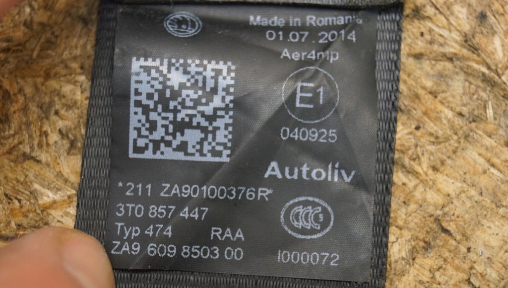 фото №8, Pas безопасности задняя skoda superb ii 3t0857447