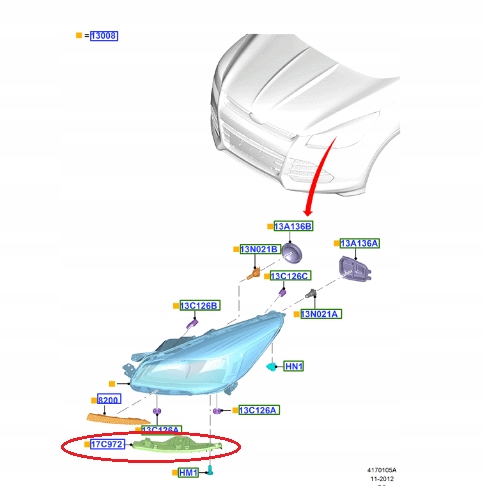 фото №9, Напрямна pod фара лівий фара kuga 2012-2016 _ 5238309 _ cv44-17e841-ba