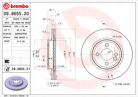 фото №2, Brembo 09.8655.21 диск гальмівна