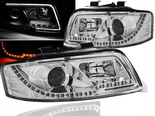 Купить Фонари передние к audi a4 10.00-10.04 led трубка  освещение хром