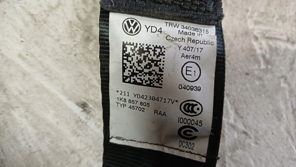 фото №2, Vw scirocco r-line pas безопасности левый задняя 1k8857805