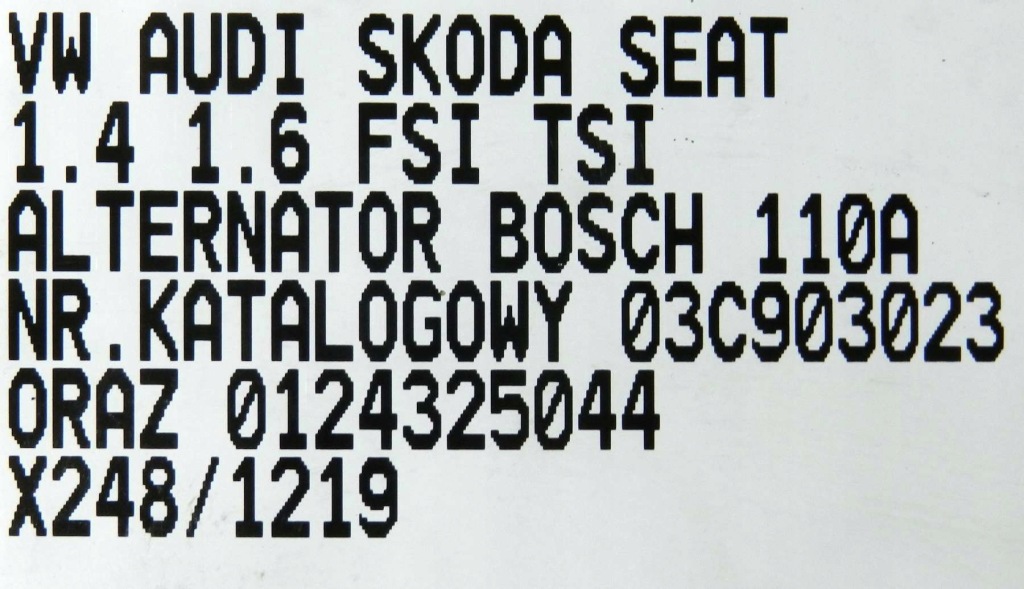 Vw polo golf jetta audi a3 генератор bosch 110a 03c903203 1.4 1.6 fsi tsi Зі Шроту