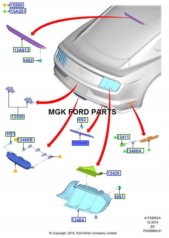 фото №10, Отражатель левый бампера задняя mustang 2017- оригинальный номер 2163008