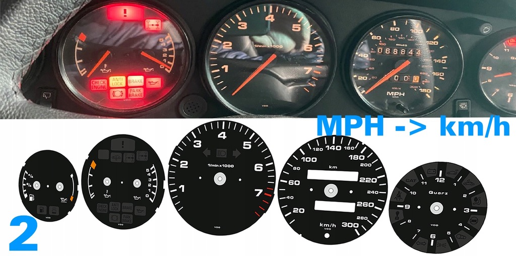 фото №8, Porsche 911 964 гальмівні диски спідометра прилади mph na kmh