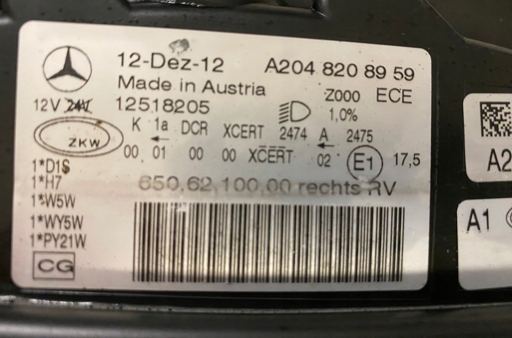 фото №6, Mercedes glk a2048207459 a2048208959 лампа лампы bi ксенон org jak nowe