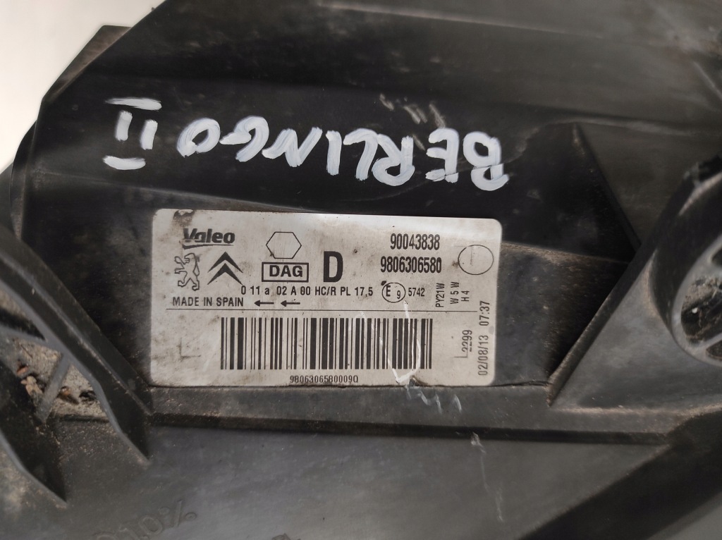 фото №9, Citroen berlingo ii 2 08- лампа правая перед 9806306580