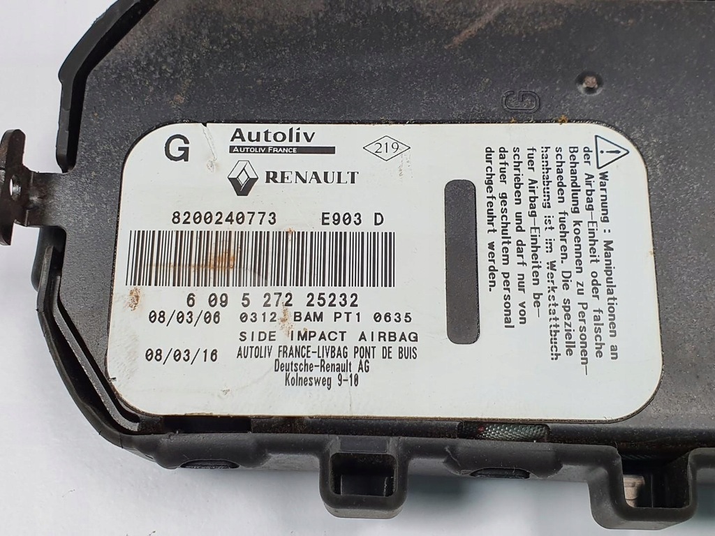 фото №3, Подушка подушка безопасности сиденье левый перед renault espace iv 8200240773