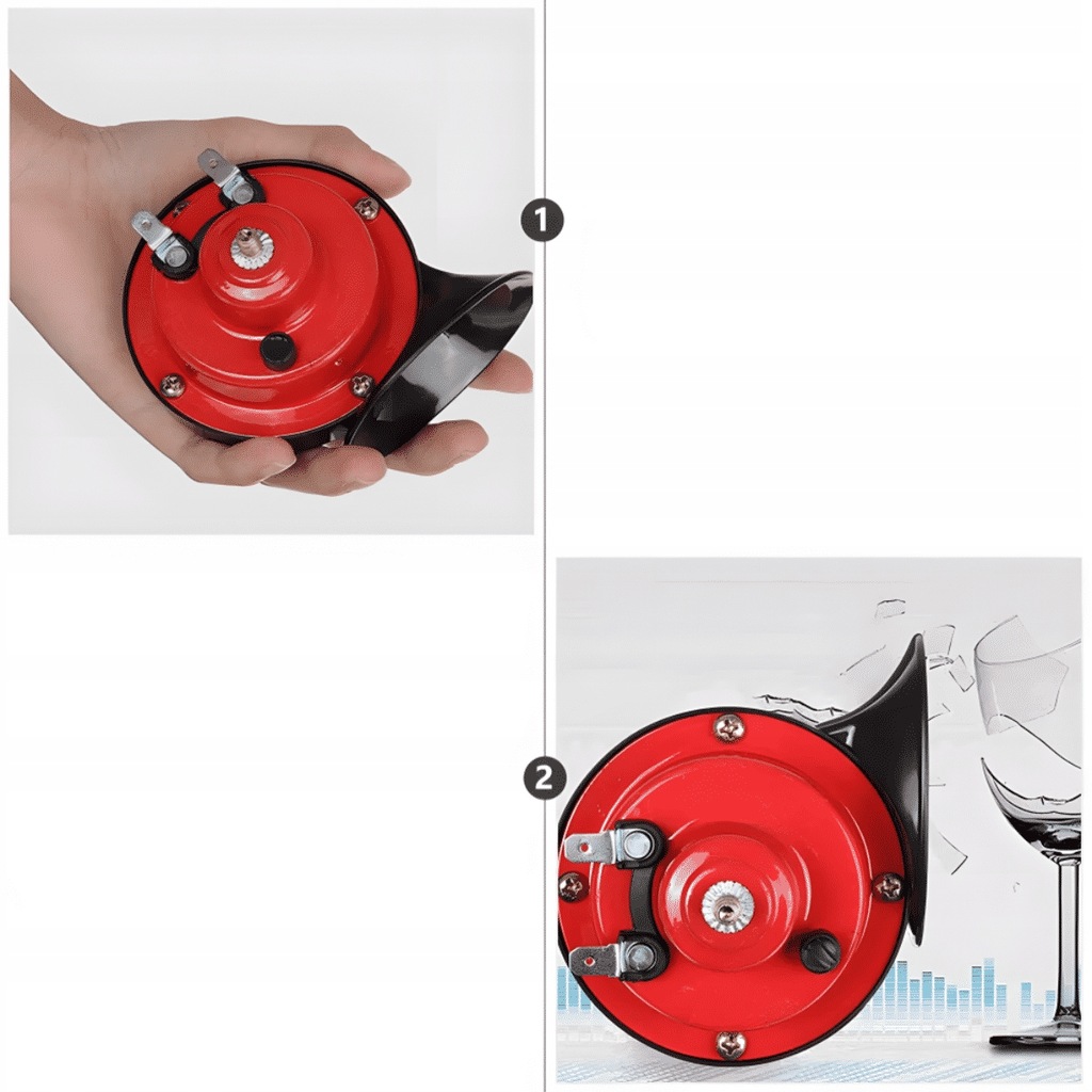 фото №9, Клаксон автомобильный червяк сигнал звуковой dwutonowy 12v 300db красный