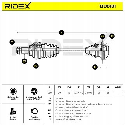 Приводной вал приводная bmw 3 touring e91 ridex 13d0101 Оригинал