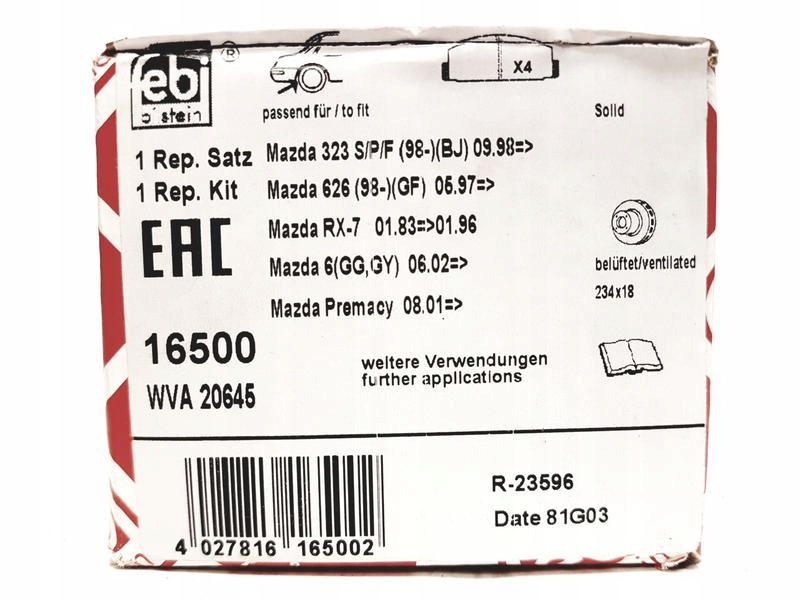 фото №12, Тормозные колодки тормозные задняя mazda 6 2002-, premacy 2001-