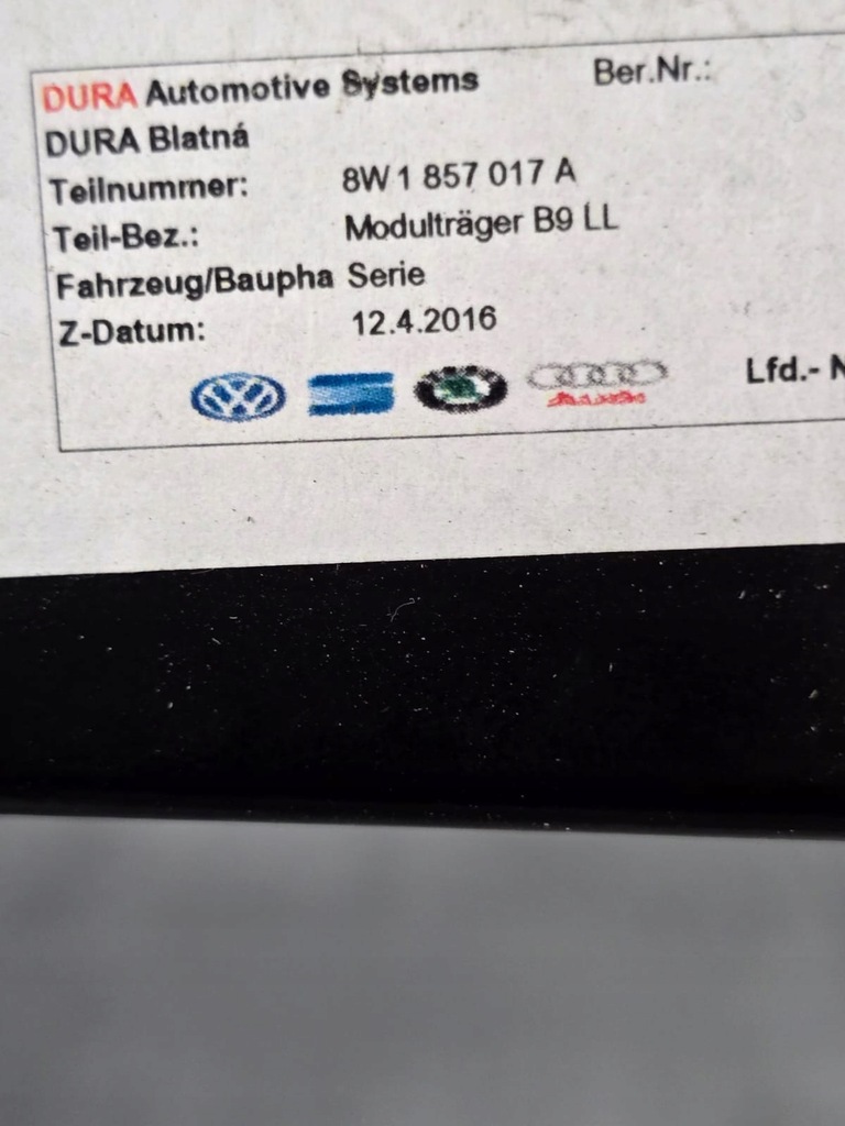 фото №5, Каркас панели rozdzioelczej audi a4 b9 8w1857017a