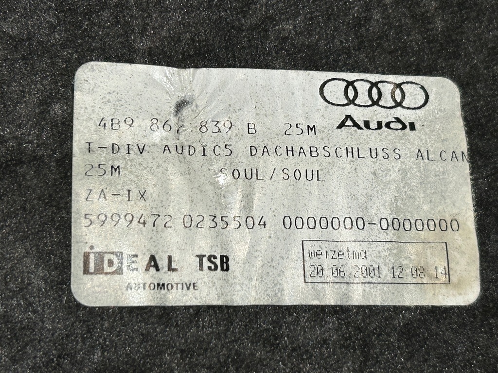 фото №9, Захист стельовий задня czarna alcantara audi a6 s6 c5 kombi 98-02