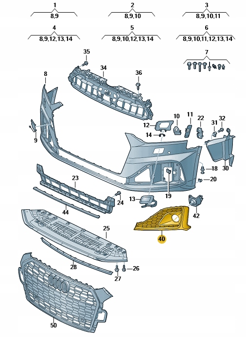 Купити Решітка заглушка бампер перед ліва audi a5 b9 aso
