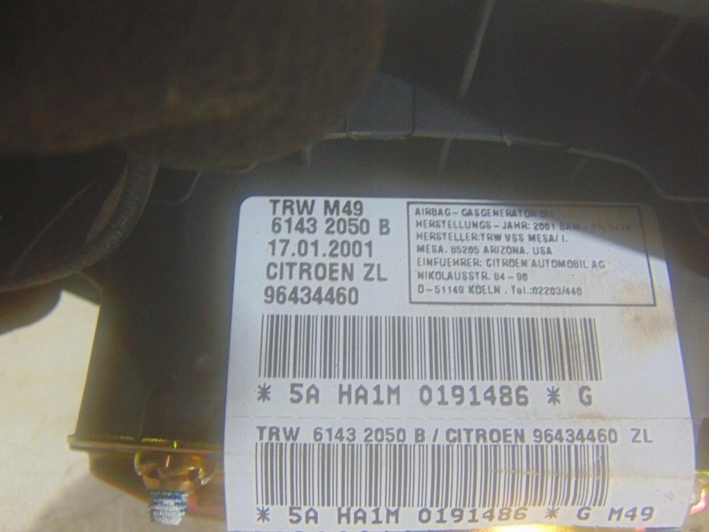 фото №6, Подушка подушка безопасности водителя citroen berlingo i 96434460