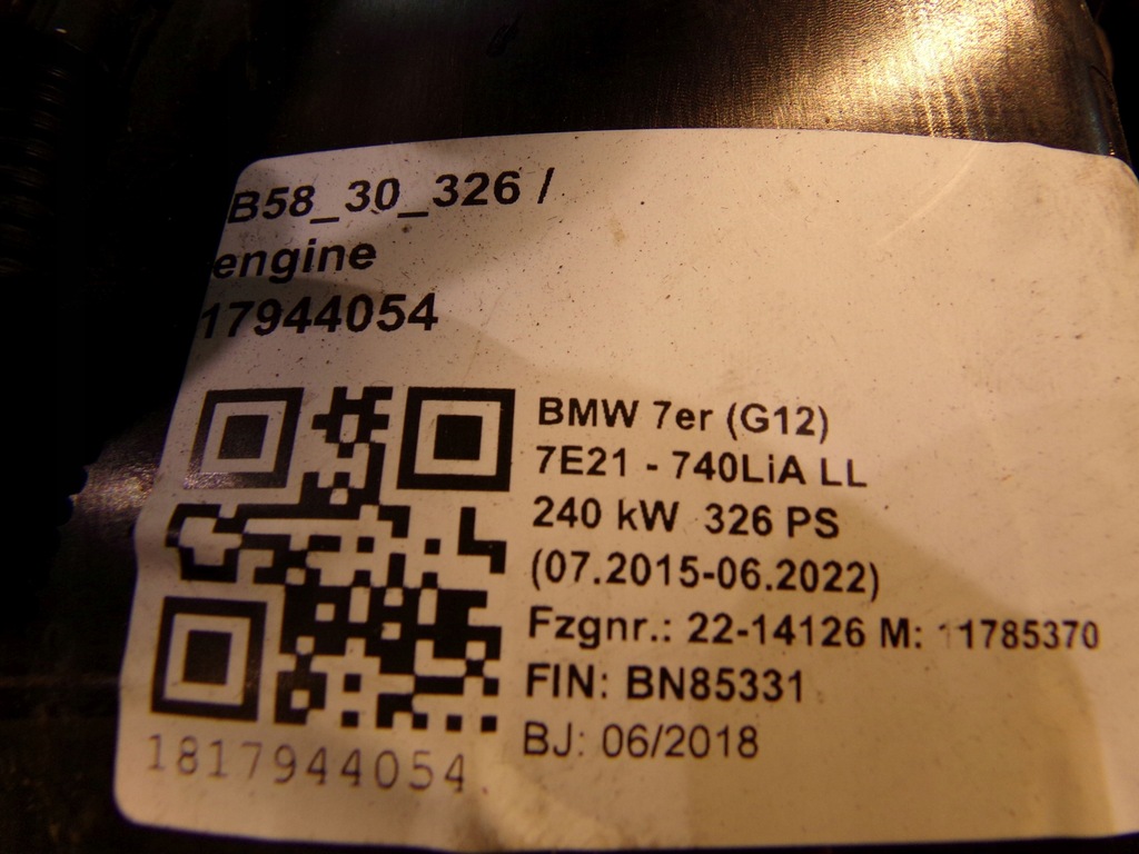 фото №14, Bmw двигатель b58b30a 326km f2x f3x g01 g12 740ila
