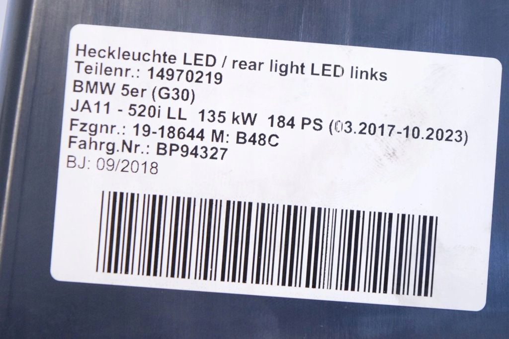 фото №8, Bmw 5 g30 g31 2016 левая сторона лампа задняя