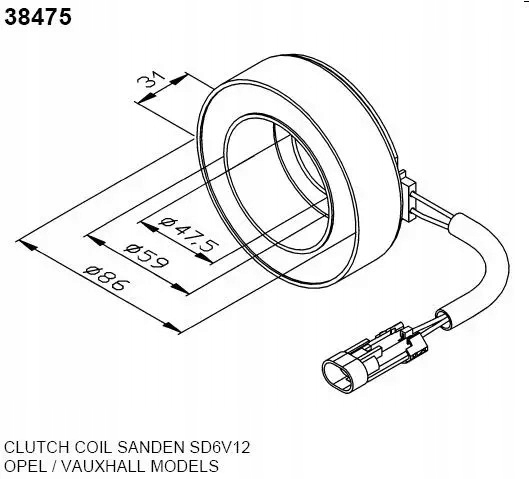 фото №9, Катушка компрессор кондиционера sanden sd6v12 opel agila astra g astra