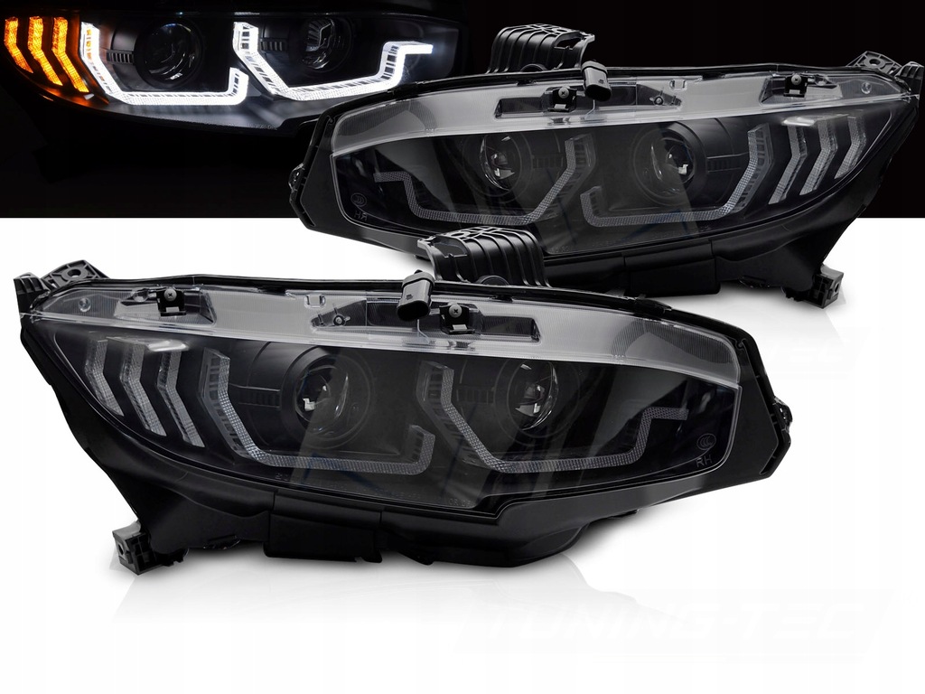 фото №1, Лампы передние full led фары динамические black do honda civic x 16-21