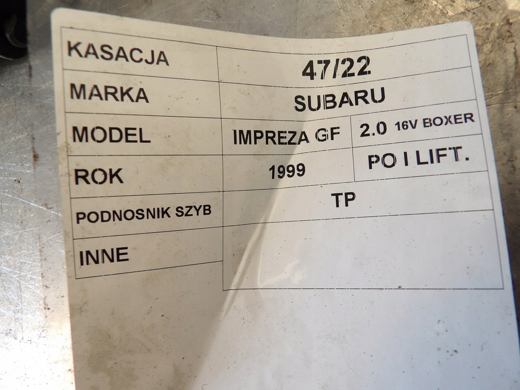 фото №7, Підйомник скло задній правий subaru impreza gf i