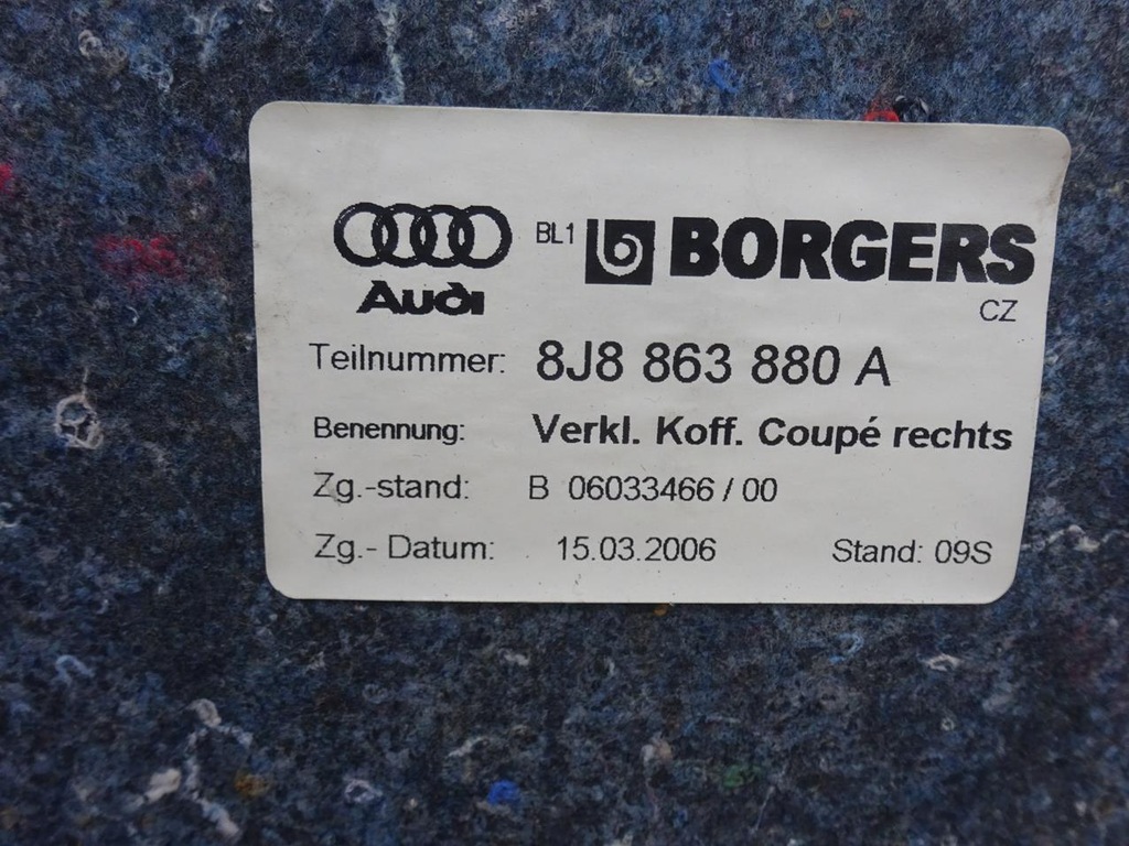 фото №8, Audi tt 8j coupe оббивка боки обшивки обшивка підлога багажника комплект