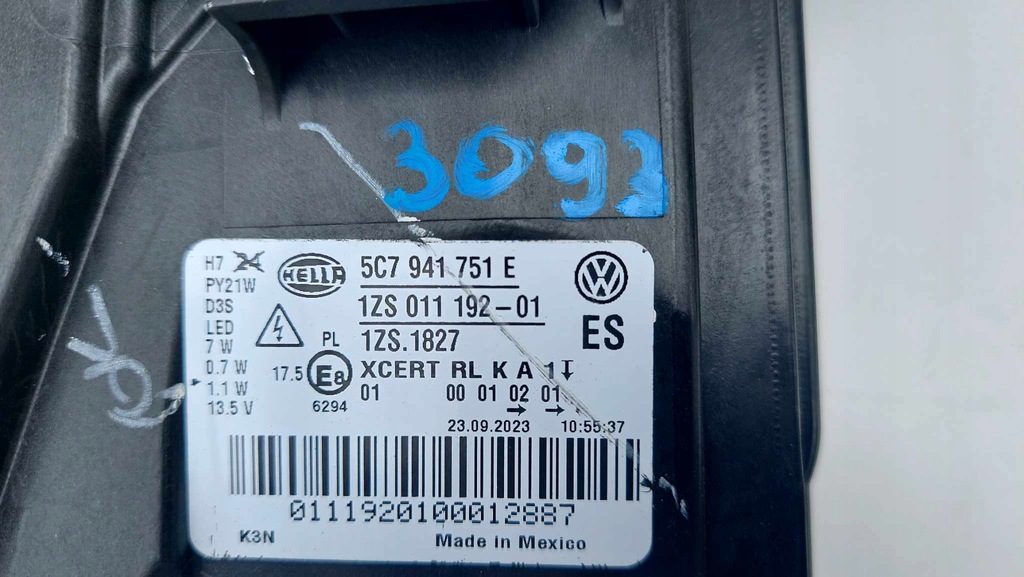 фото №13, Vw jetta 5c7 10- лампа ліва перед передня bi ксенон led nowa оригінальний номер 3093