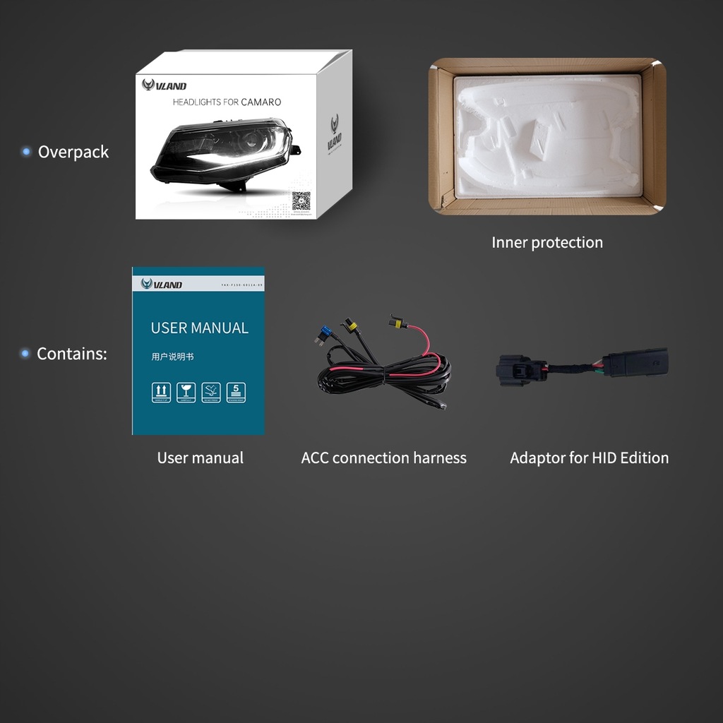 фото №12, Лампа лампы передние full led vland комплект chevrolet camaro 2016-2018