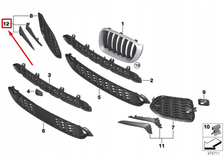 Bmw x4 f26 передний правый бампер m sport решётка 8073668 51118073668 Киев