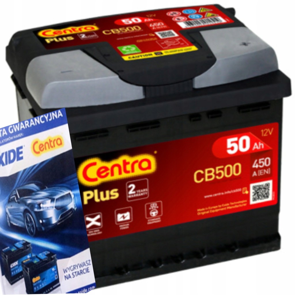 фото №1, Аккумулятор centra plus 50ah 450a cb500 новый model правый +