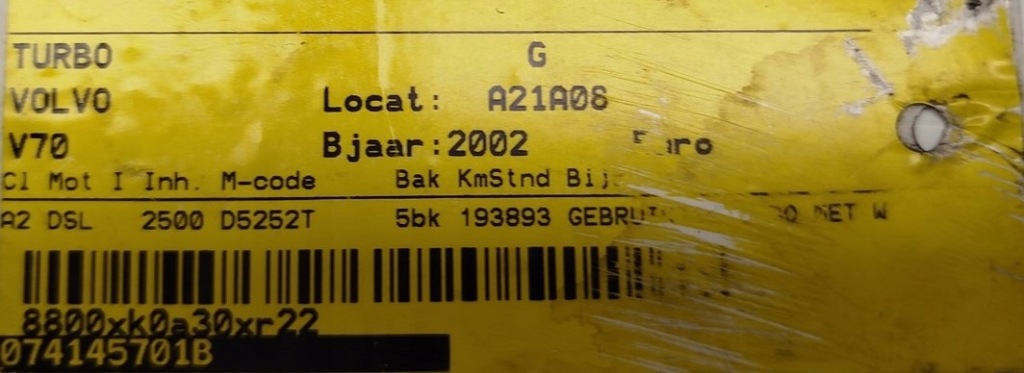 Турбонагнітач volvo 2.5 d5 074145701b k14 6709 Зі Шроту