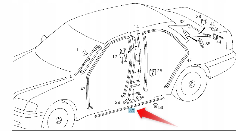 Купити Молдинг захисна поріг mercedes w202 права