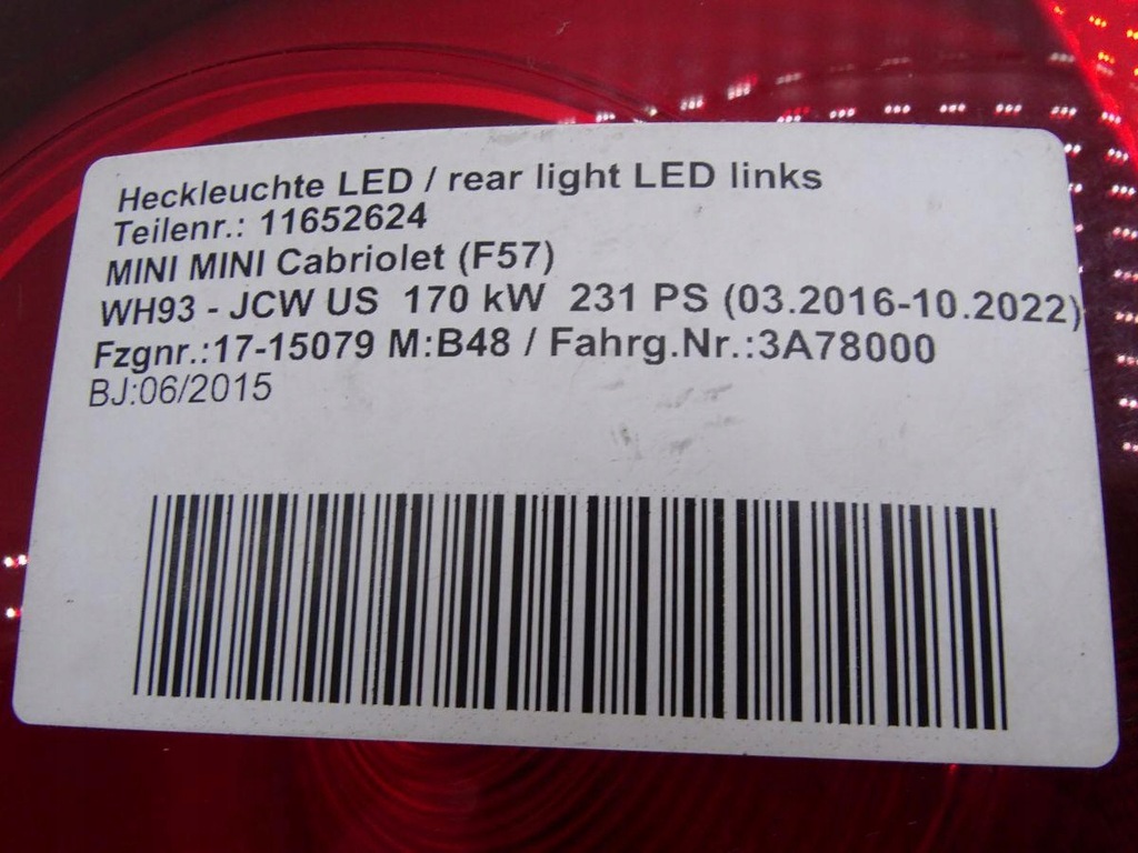 фото №7, Mini one cooper cabrio f57 15-24 лампа лівий задня led usa оригінал 7297511