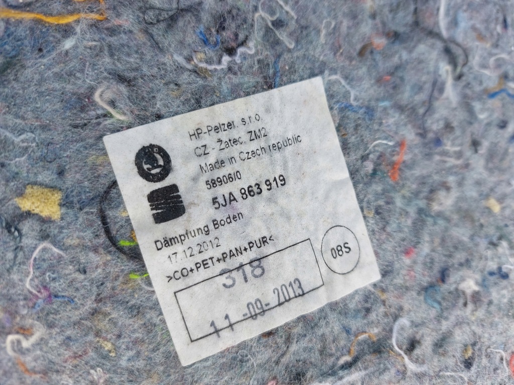 фото №6, Seat toledo iv skoda rapid коврик шумоизоляция обшивка пол 5jb863367b