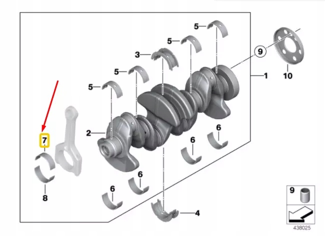 Вкладыш вала коленчатого bmw 1 f20 жёлтая верхний 11247576714 7576714 с Разборки
