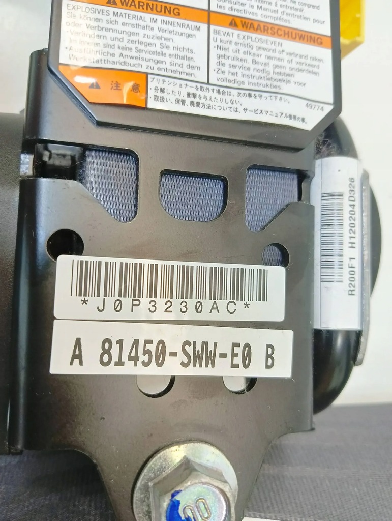 фото №9, Honda cr-v iii lift 09-12 pas безопасности натяжитель правый перед