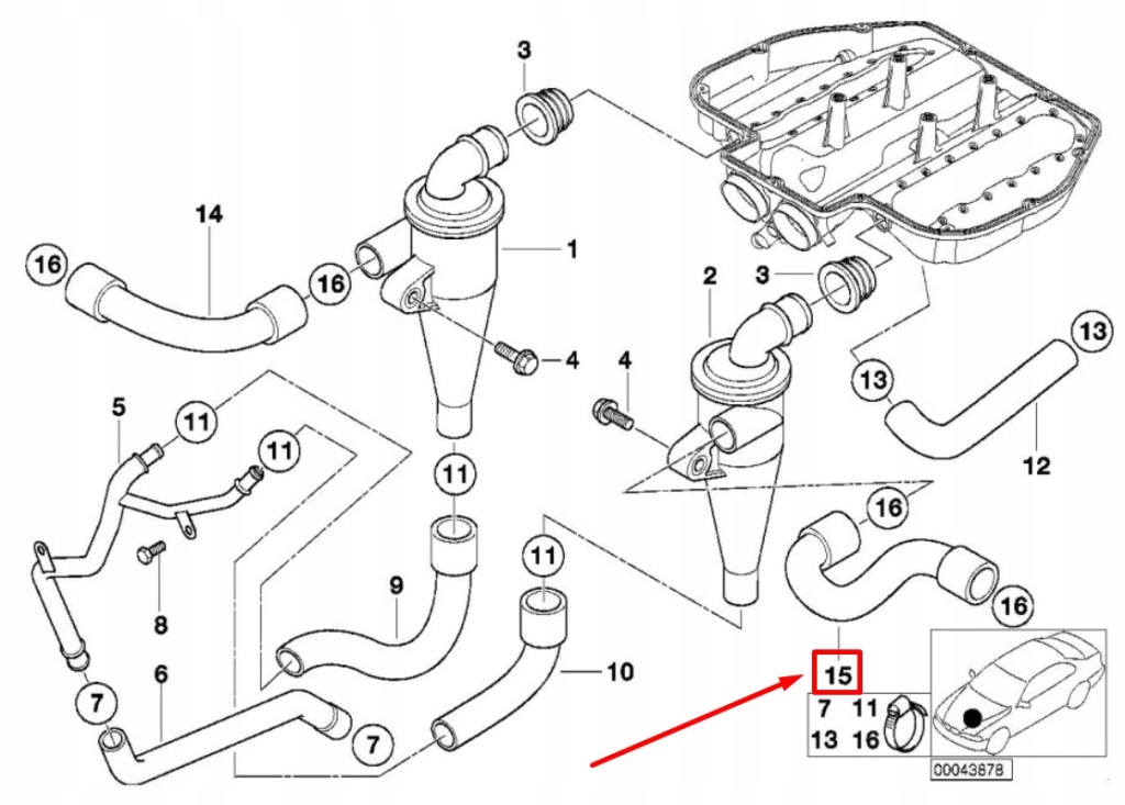 Bmw z8 roadster e52 левый пабтрубок  вентиляционный сепаратора масла 11151406953 с Разборки