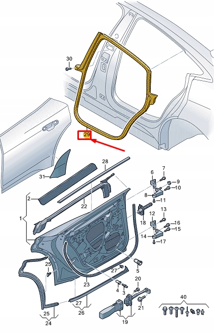фото №1, Audi e-tron gt rear left inner door уплотнитель rubber 4j3833721d
