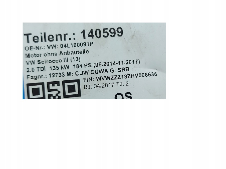 фото №8, Vw scirocco двигун 2.0 tdi cuw пробіг 116 tys km 04l103292h 2016r