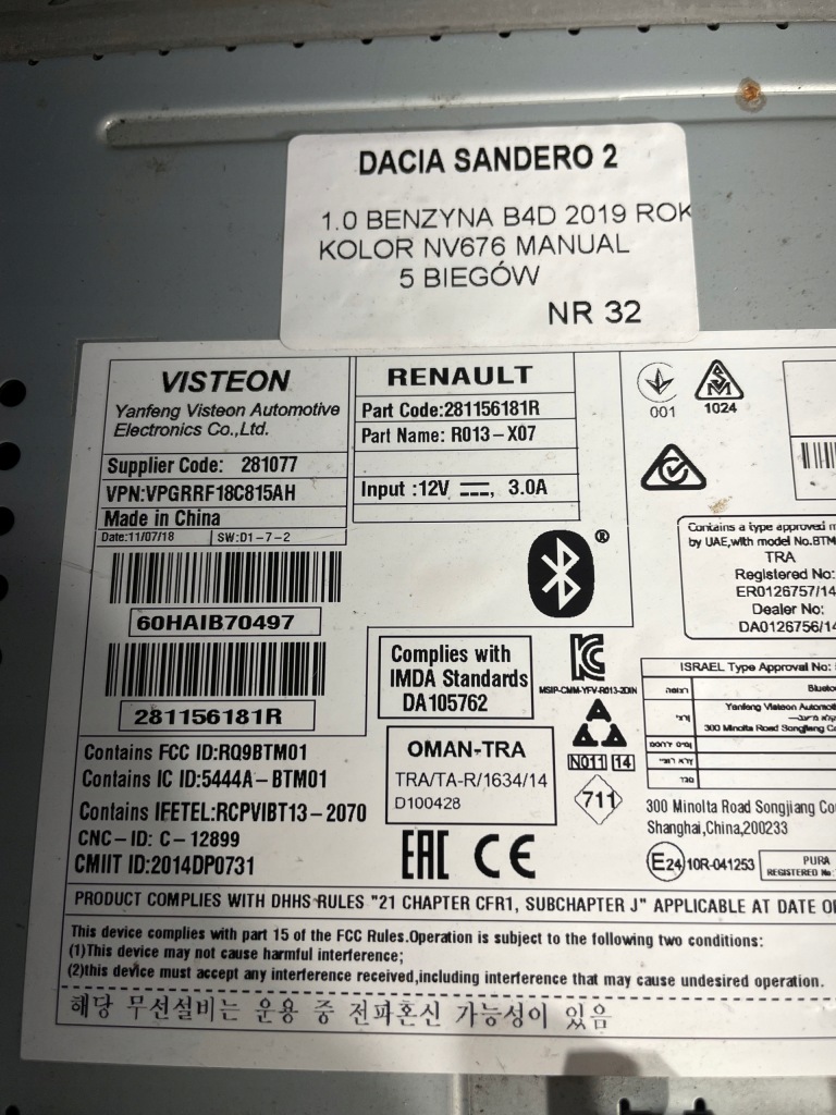 фото №2, Радио dacia duster ii usb bluetooth 281156181r bez код