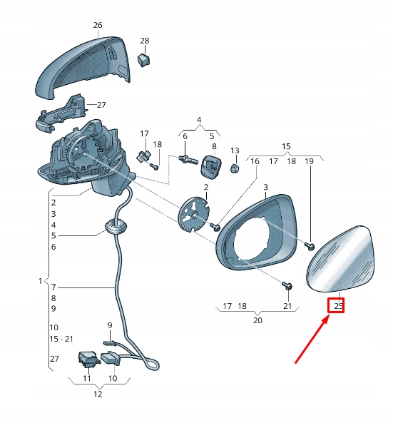 фото №1, Audi rs3 передняя часть правый door mirror glass 8v0857536n