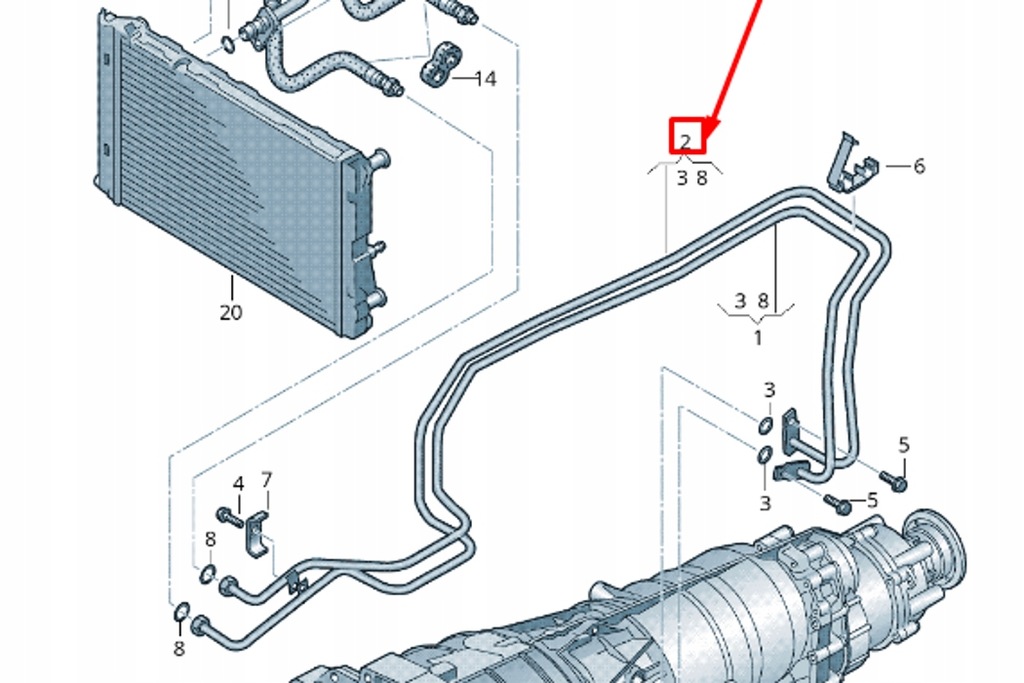 фото №12, Audi q5 8r шланг радиатора масла коробки передач новый оригинальный 8k031781