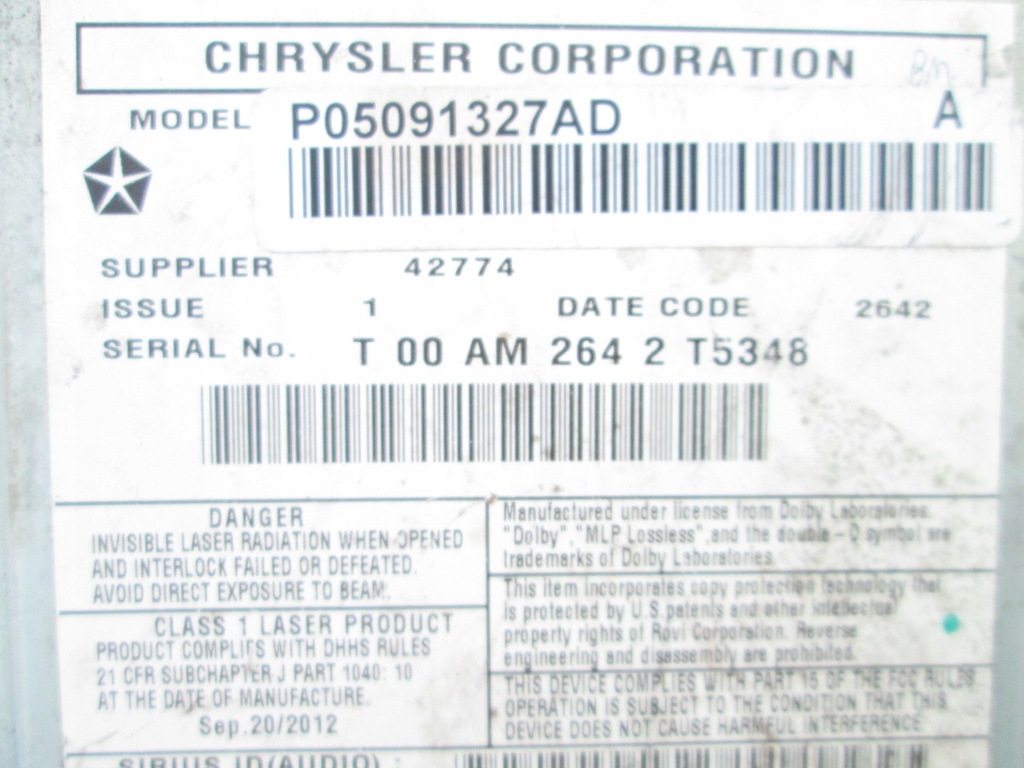 фото №7, Chrysler town country 11- радио mp3 sirius исправные rbz grand caravan dodge