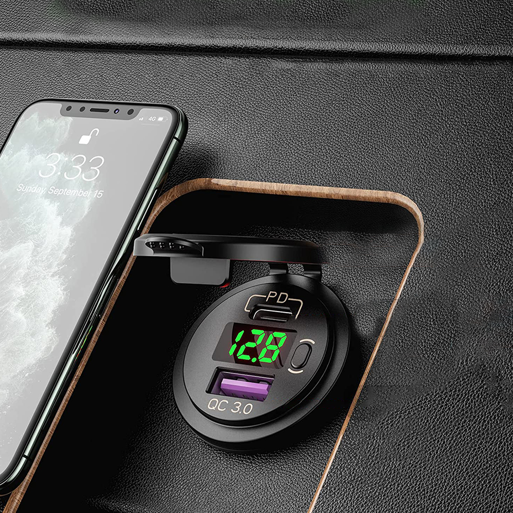 фото №6, Зарядное устройство usb qc3.0 разъём прикуривателя кнопка