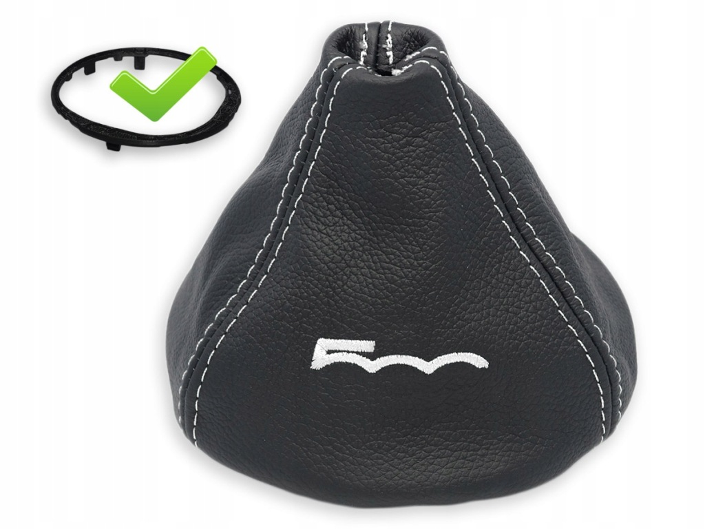 фото №1, Fiat 500 чехол переключения передач вышивка 500 белый + рамка