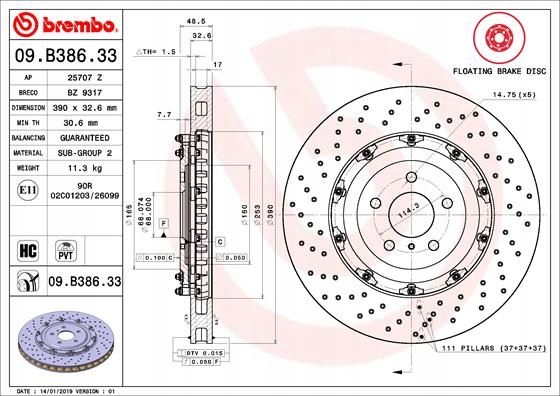 фото №10, Brembo 09.b386.33 диск тормозная