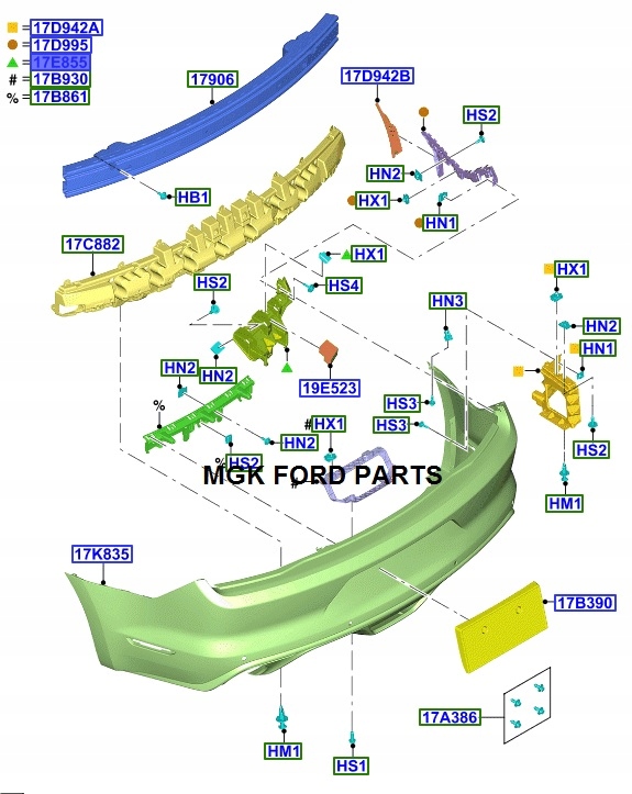 Купить Направляющая кронштейн бампера левый задняя mustang 15-23 _ 2164255 _ fr3b-17d961-am