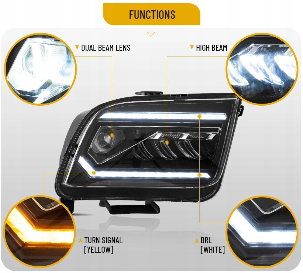 фото №7, Фары лампы l+r vland led динамические europa ford mustang v 5 2004-2009