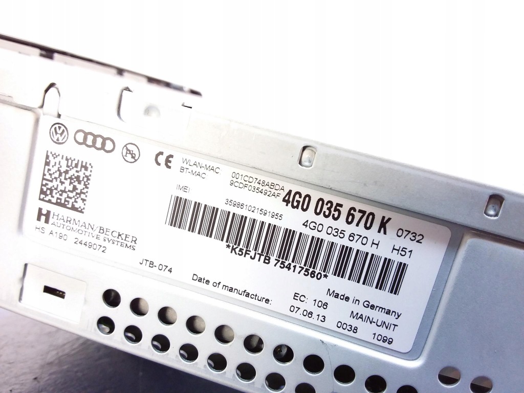 фото №3, Audi a6 c7 радио i навигация 4g0035670k