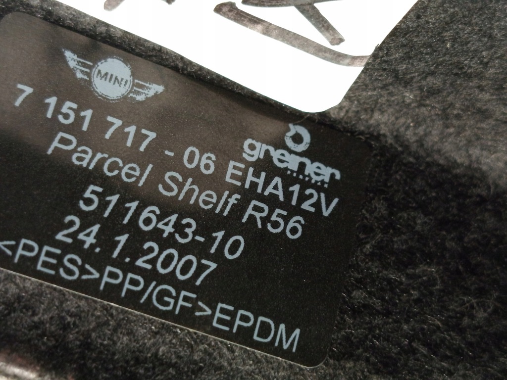 фото №11, Mini оригінальний номер 7151717 r56 полиця багажника задня задня