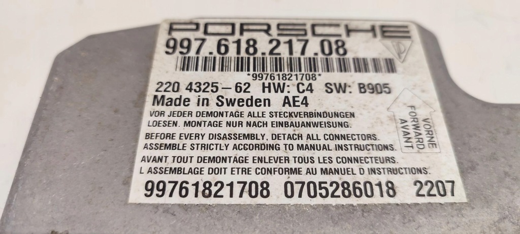 фото №5, Porsche cayman s 987 модуль датчик подушка безпеки 99761821708