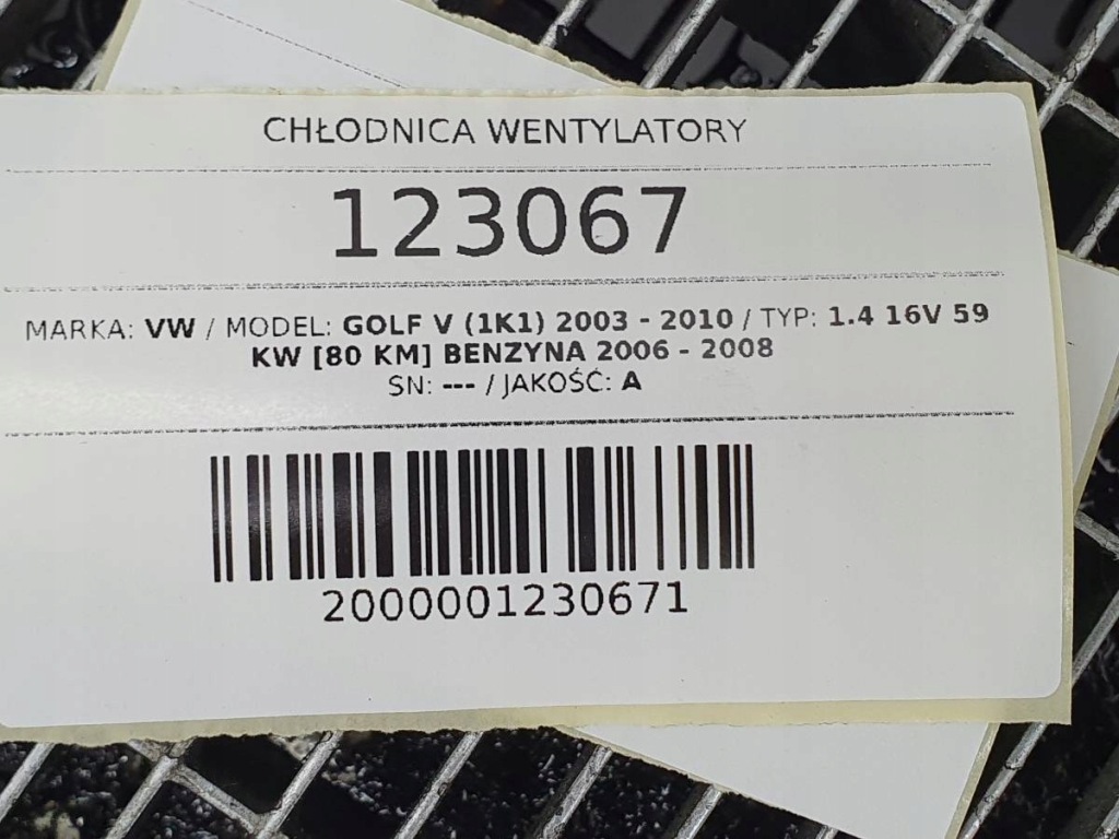 Радіатор води кондиціонера вентилятор vw golf v 1.4 16v 1k0121251bq Доставка